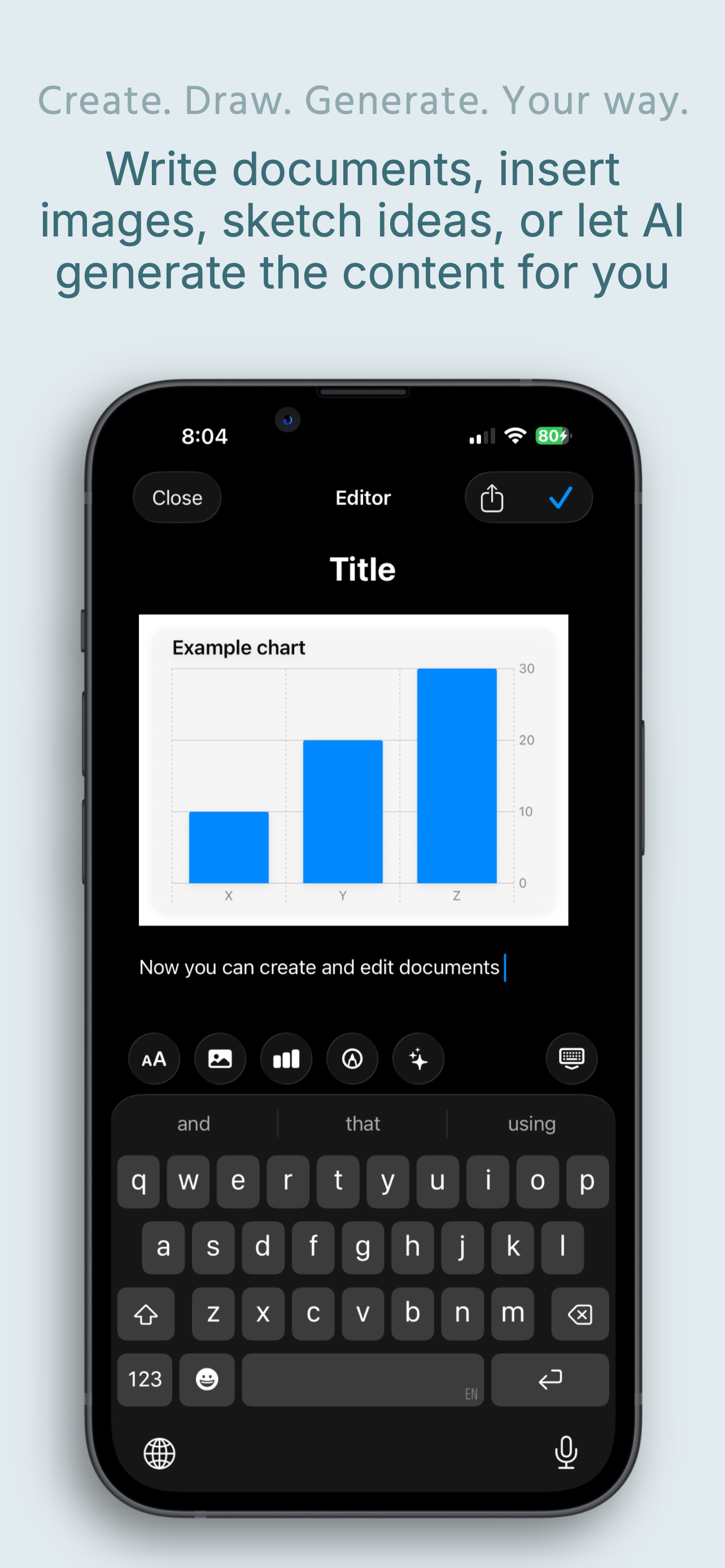 iDocu rich text editor with embedded bar chart
